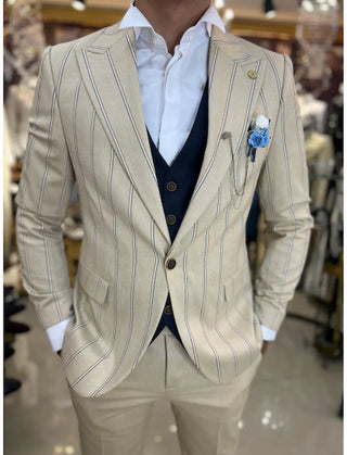 TRAJE RALLA BEIGE Y AZUL REF. 1580